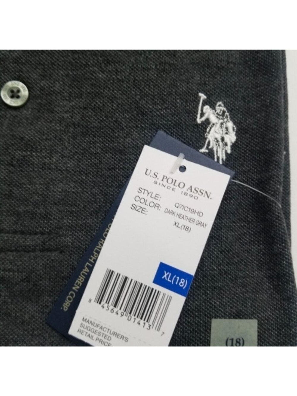 U.S. Polo Assn Boys Gray Short Sleeve Polo Shirt With Embroidered Logo - Picture 7 of 8